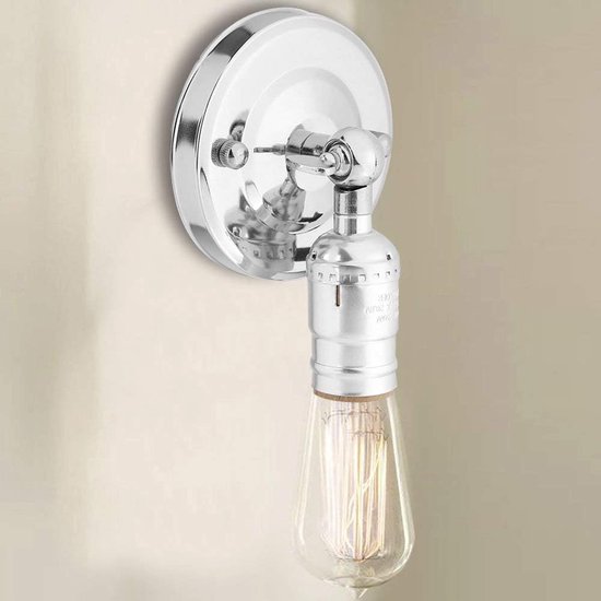 Vintage E27 metalen wandlamp met schakelaar, lamphouder voor huis woonkamer eetkamer loft bar - zilver