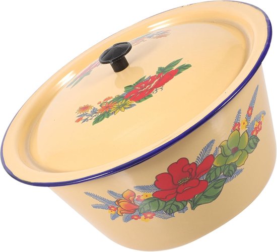 Vintage Emaille Waskom met Deksel Retro Multifunctionele Keukenkom van Hoogwaardig Emaille voor Handwassen Voedselopslag Afgewerkt Geschikt voor Thuis Gebruik