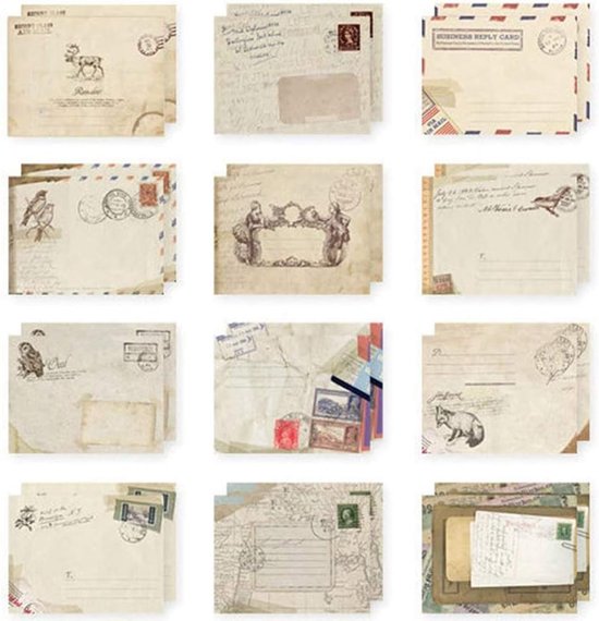 Vintage enveloppen, 12 stuks, klein, kleurrijk, mini-kraftpapier, enveloppen, kraftpapier, voor bruiloftsverjaardagsfeest, uitnodigingskaarten (9,5 x 7,2 cm)