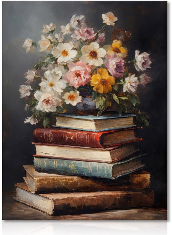 Vintage Flower Wall Art Poster Moody Flower Books Prints, Bloemschilderij Poster Dark Academia Esthetische Decor voor Slaapkamer 12x16 in Niet ingelijst