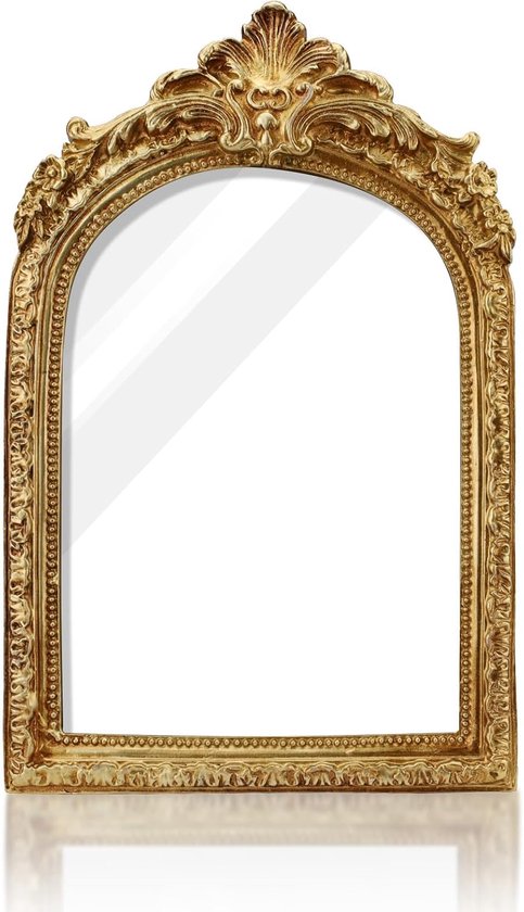 Vintage fotolijsten, hars sierlijke gouden gebogen fotolijst met glazen voorkant, standaard en hangende haak, antieke fotohoezen voor tafelblad wanddecoratie (12,3 cm x 17,3 cm)