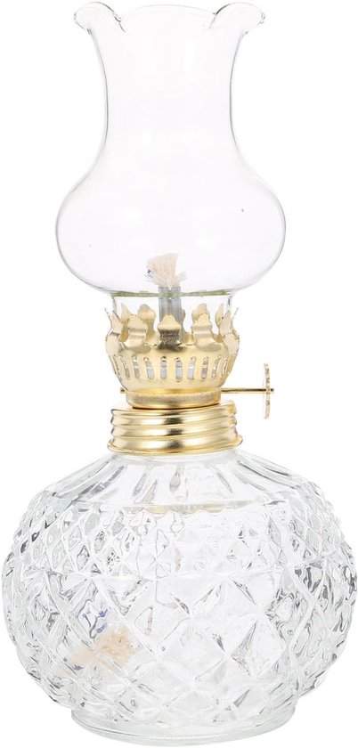 Vintage Glazen Petroleumlamp met Hittebestendige Kap Heldere Verlichting Duurzaam Metaal voor Camping Thuisgebruik Decoratie Geschikt voor Ronde Lonten