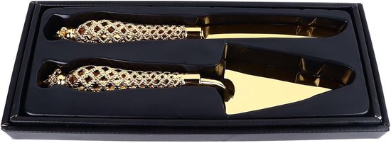 Vintage Gouden Taartmes en Serveerset Elegante Gegraveerde Bruidstaartsnijder Serveerspatel Gebruiksvoorwerpen voor Verjaardag Jubileumfeest Zinklegering 11,6 Inch