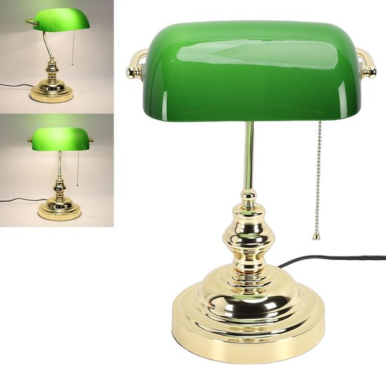 Vintage Groen Glazen Bankiers Bureaulamp (EU-stekker 220V)