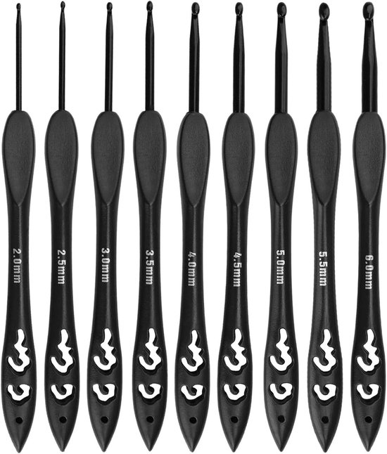 Vintage Haaknaalden Set 2-6mm - Ergonomische Aluminium Haaknaalden met Lichtgewicht Handvat voor Beginners en Gevorderden, Perfect voor Breien en Haken (9 Stuks)