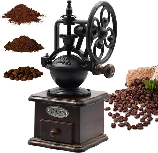 Vintage Handmatige Koffiemolen van Hout - Compacte Koffiebonen Grinder voor French Press, Aeropress en Espresso Bereiding