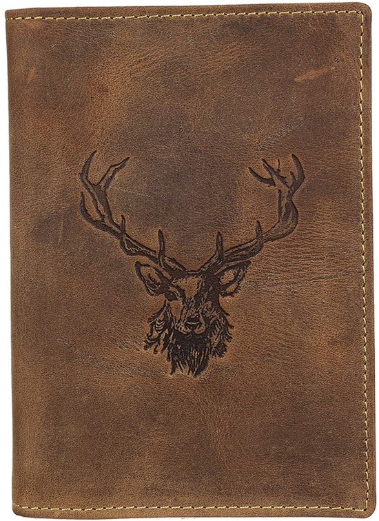 Vintage hert ID etui leer 12 cm, bruin, Einheitsgröße