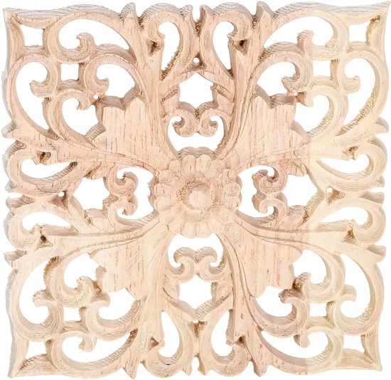 Vintage Hout Gesneden In Hoek 1Pc Vierkant Gesneden Ongeverfd Hout Sier Applique Lijstwerk Onlay Decal Holle Bloem Kast Meubel Decor 20Cm