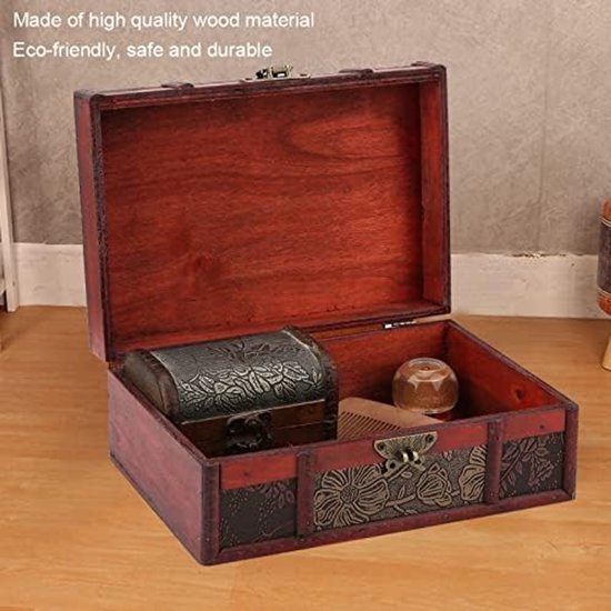 Vintage houten opbergdoos, groot formaat sieraden organizer, decoratieve schat opbergdoos, ouderwetse stijl voor verjaardagsfeestjes en huwelijksdecoratie