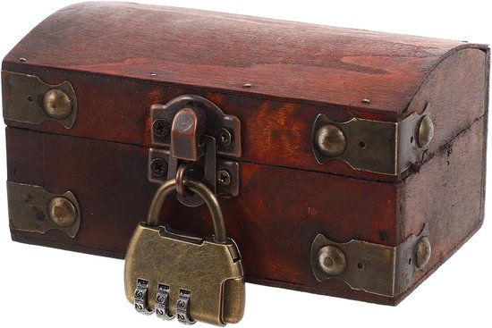 Vintage Houten Schatkist Cijferig Cijferslot Boogvormige Compacte Bewaardoos voor Sieraden Kleine Afsluitbare Opbergkist met Scharnierend Retro Stijl voor Desktop Decoratie