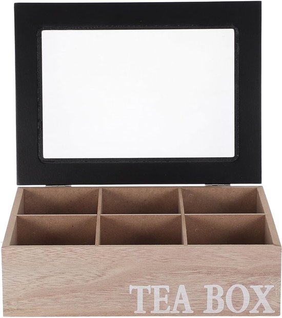Vintage Houten Theedoos met Vakken Glazen Multifunctionele Theebag Organizer voor Keuken Woonkamer Overzichtelijk Stijlvol Theeblad Opslag
