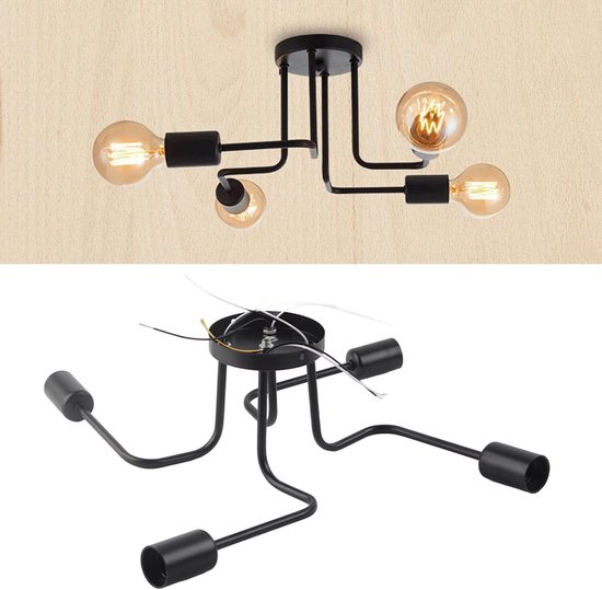Vintage Industriële Plafondlamp, 4-Lichts Retro Kroonluchter Pendellamp met E27 Lampfitting voor Woonkamer, Slaapkamer, Eetkamer, Hal, Bar, Café, Restaurant
