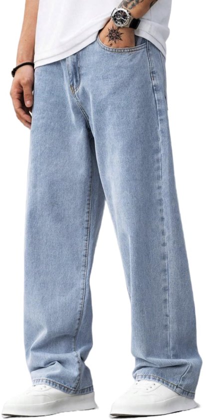 Vintage Jeans Losse Denim Broek met Wijde Pijpen Casual Heren Rechte Pijpen