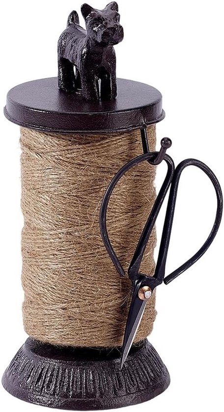 Vintage jute koordhouder met schaar in hondenvorm, ideale draadhouder voor quilting en knutselen met 306 yd 1 mm touw