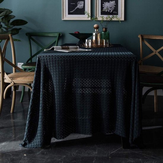 Vintage kanten tafelkleed, rechthoekig, rustiek, jacquard tafelkleed voor feesten, bruiloften, babyborrel, eettafels (marineblauw, 137 x 259 cm)
