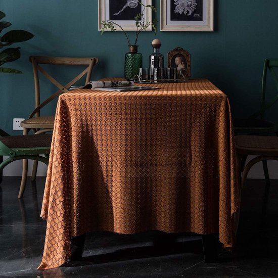 Vintage kanten tafelkleed, rechthoekig, rustiek, jacquard tafelkleed voor feesten, bruiloften, babyborrel, eettafels (oranje, 137 x 259 cm)