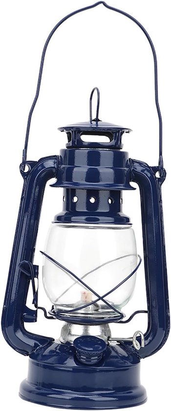 Vintage Kerosinelamp Antieke Olie Lantaarn Rustieke Ijzeren Lamp met Glas voor Woninginrichting Party Blauw/rood (Blauw)