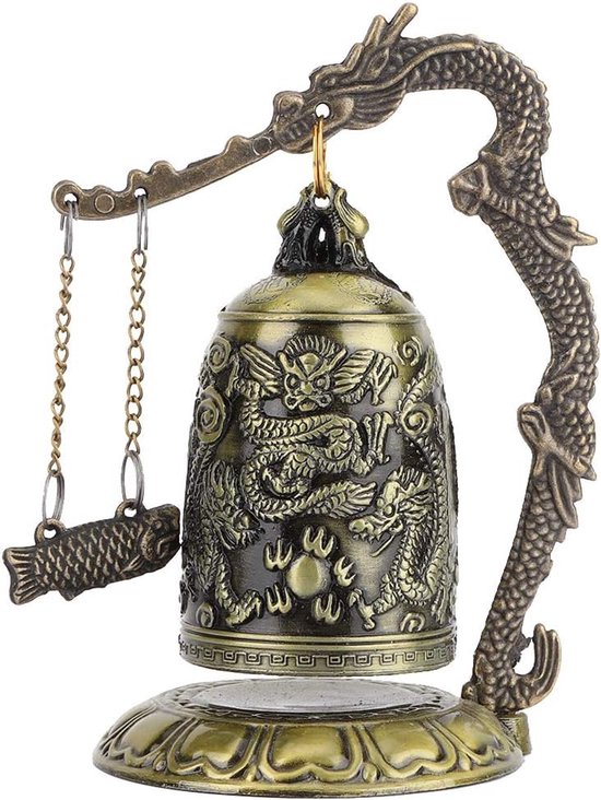 Vintage Kleine Bronzen Gebeeldhouwde Dragon Lock Bell Arts & Handicrafts Collection Objecten Ornamenten Decor of Office