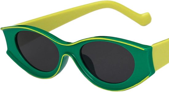 vintage kleine kat oog vrouwen zonnebril mannen mode persoonlijkheid groen geel ovaal zonnebril vrouwelijke Uv400-C2 groengeel