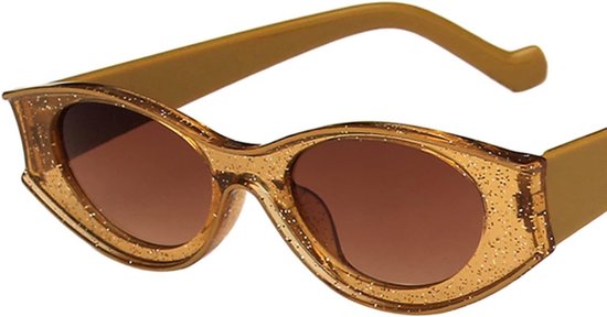 Vintage Kleine Kat Oog Vrouwen Zonnebril Mannen Mode Persoonlijkheid Groen Geel Ovaal Zonnebril Vrouwelijke Uv400-C6 FullBrown