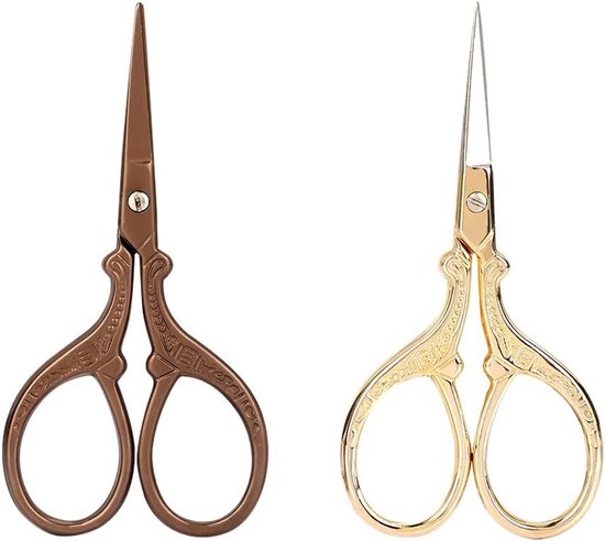 Vintage kraanontwerp roestvrijstalen schoonheidsschaar Professionele wenkbrauwtrimmenschaar voor het verzorgen van make-up 2 stuks goud rood 9,3x4cm