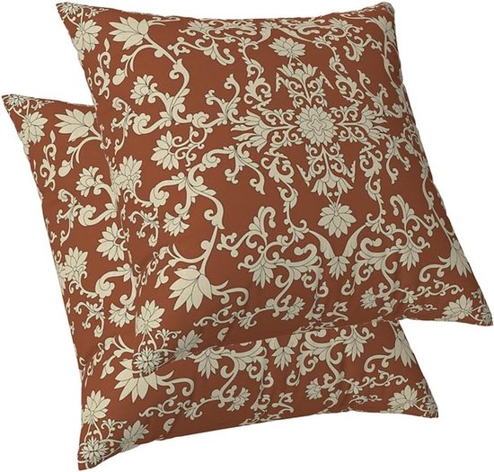 Vintage kussenslopen met bloemenprint, oranje, linnen, kussenslopen voor bank, decoratieve kussenslopen, woonkamer, tuin, woonkamer, landhuis, 50 x 50 cm, 2 stuks