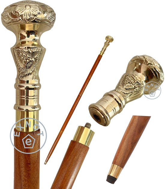 Vintage Messing Handgreep Victoriaanse Telescoop Opvouwbare Houten Wandelstok Wandelkruk Ideaal Cadeau