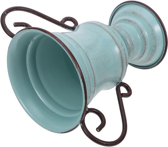 Vintage Metalen Bloemenpot met Voetstuk Robuust Ijzeren Ontwerp Multifunctionele Retro Plantenbak voor Binnen Buiten Geschikt als Rustieke Farmhouse Vaas voor Tuin Veranda