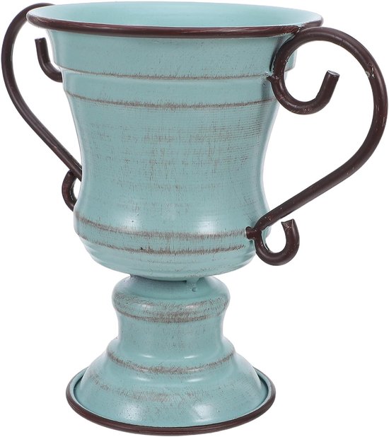 Vintage Metalen Bloempot met Handvat Retro Ijzeren Plantenbak met Verweerde Afwerking Rustieke Farmhouse Vaas voor Tuin Veranda Interieurdecoratie