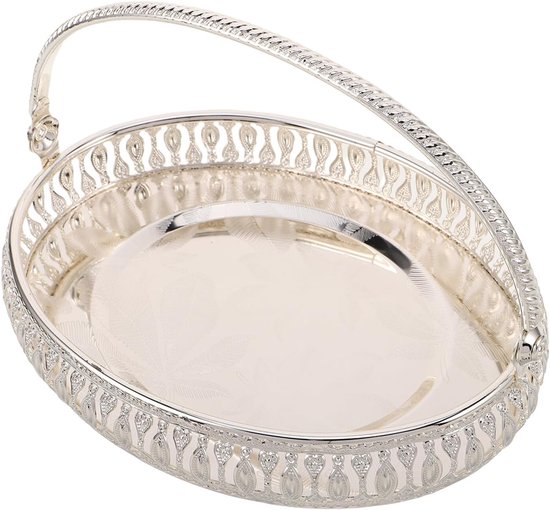 Vintage Metalen Ovalen Serveerschaal met Handvat Decoratieve Retro Fruitschaal Snackplateau Multifunctionele Party Desserttray voor Bruiloften Theefeesten Familiebijeenkomsten