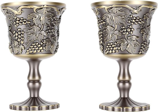 Vintage Metalen Wijnbekers, 2-delige Geëmbossede Bronzen Kop voor
