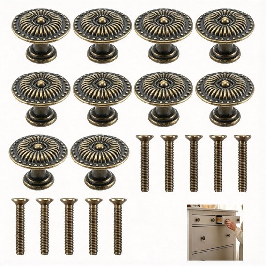 Vintage, meubelknoppen vintage, 10 stuks 25 mm handvat, bronskleurige harde zinklegering met schroeven, roestvrij voor lade, keuken, commode, kastgrepen van vintage