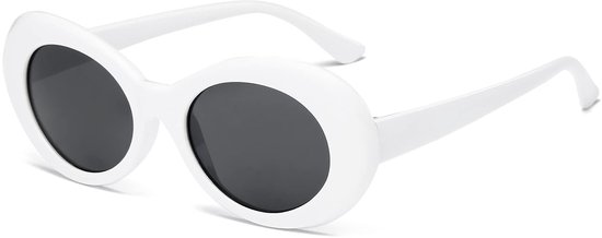 Vintage Ovale Zonnebril Dames Heren Retro Ronde Bril met Wit Ovaal Frame Unisex UV-bescherming