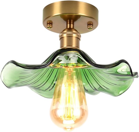 Vintage Plafondlamp in Glas Moderne Plafondlamp E27 Creatieve Lotus Kroonluchter Lampenkap Plafondlamp voor Hal, Woonkamer, Slaapkamer(Groen)