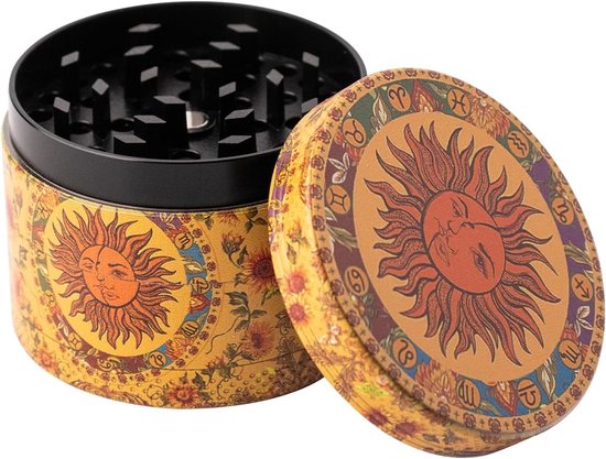 Vintage Pollen Grinder en Kruidenmolen voor Specerijen en Vanille met Pollen Schraper - 50mm Geel, Perfect voor Kruidenspecialisten en Kookliefhebbers