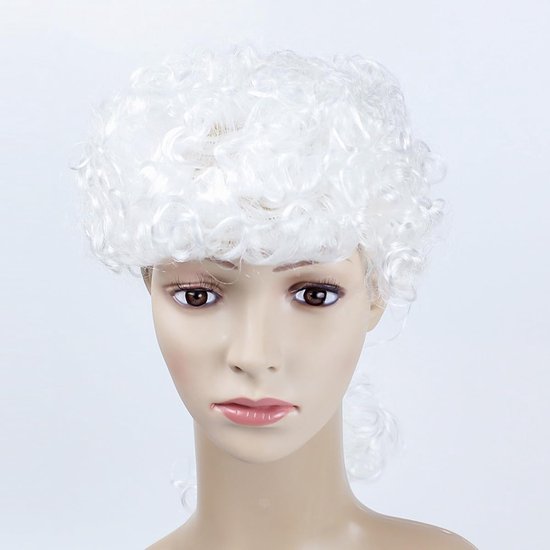 Vintage Rechter Pruik voor Rechtbank Rollenspel Cosplay Synthetisch Golvend Haar Kostuum Accessoire, Perfect voor Halloween Make-up Themafeest Verkleedkleding (wit)