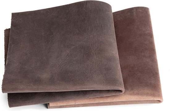 Vintage retro koeienhuid | Trek-effect, ingevet leer, dik leer, antiek uitziend leer | Leerbewerking, om te knutselen, stofferen, decoratie | leerstukken, verschillende maten Formaat A1 tot A5, Bruin