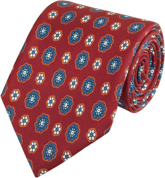 Vintage retro stropdas voor heren, 9 cm, brede stropdas, brede stropdas, brede halsband, stijlvolle modieuze kleurrijke stropdas - bedrukt bordeauxrood met bloemenpatroon