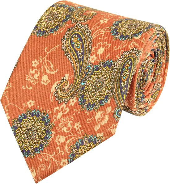 Vintage retro stropdas voor heren, 9 cm breed, brede stropdas, brede stropdas, brede halsband, stijlvol, modieus, kleurrijke stropdas, bedrukt donkeroranje met paisley