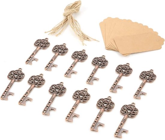 Vintage Sleutelflesopener Praktische Huwelijksgunsten Uniek Prachtig Kroonpatroon 12 Stuks voor Gastgeschenken Hart- en Kroondecor