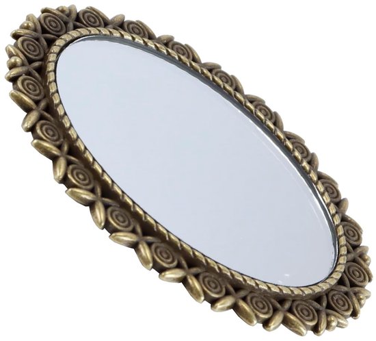 Vintage spiegel met antiek bronzen frame, rozendecoratie, compact slaapkamermeubelaccessoire voor schaalpoppenhuisdecoratie