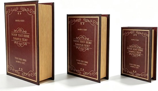 Vintage Stijl Decoratieve Boekendoos Nep Boek Kunstleer Reliëf Boekendoos Houten Antiek Boek om Ansichtkaart Foto's Sieraden Afstandsbedieningen Diversen Woondecoratie (Rood)