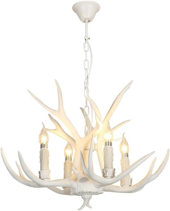 Vintage Stijl Hars Herten Hoorn Gewei Kroonluchters, 4 Lichten/Retro Persoonlijkheid Gewei Europese Creatieve Hars Lamp Amerikaanse Land Woonkamer Eetkamer Slaapkamer Bar Kroonluchter (E14 Lampvoet)
