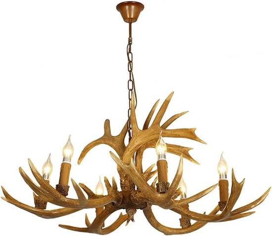 Vintage Stijl Hars Herten Hoorn Gewei Kroonluchters, 6 Lichten/Noordse Moderne Geweien Restaurant Kroonluchter Eenvoudige Woonkamer Eetkamer Studie Slaapkamer Art Hall Hars Lamp (E14 Lampvoet)