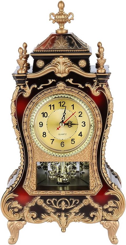 Vintage Stijl Kunststof Tafelklok Tafelklok Antiek Home Hotel Decoratieve Bureauwekker (Bruinachtig rood)
