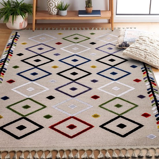 Vintage Tapijt Voor Woonkamer, Slaapkamer, Keuken, Eetkamer | Oosters Designtapijt | Zacht medium stapel | Traditioneel vintage vloerkleed | Vlekbestendig (Creme Multicolor, 160X230 CM)