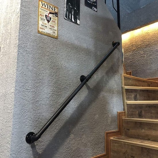 Vintage trapleuning, leuningen voor gehandicapten, ouderen of kinderen, trapleuning direct naar trappenhuis keuken, zwarte metalen smeedijzeren pijp