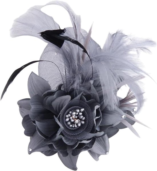 Vintage verenbroche elegante boterbloem multifunctionele veren-bloemenbroche natuurlijke verenbroche haarspeld revers broche bloemenbroche kostuum accessoires grijs 2 stuks