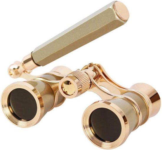 Vintage verrekijker met handvat,dames decoratieve toneel opera theater verrekijker-wit (gouden)