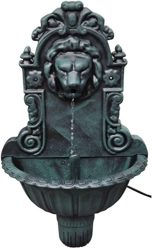 Vintage wandfontein met leeuwenkop-ornament, decoratieve wandfontein met stille waterpomp, van duurzaam kunststof voor binnen, inclusief pomp en slang